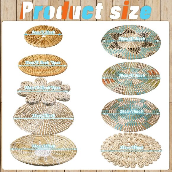 11 Pcs Boho Hanging Wall Basket Decor Handmade Woven Basket Wall Decorative Boho - Picture 3 of 6